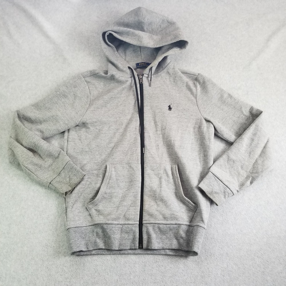 Polo Ralph Lauren Hoodie Mens Small Gray Full Zip Pony Logo Cotton Blend